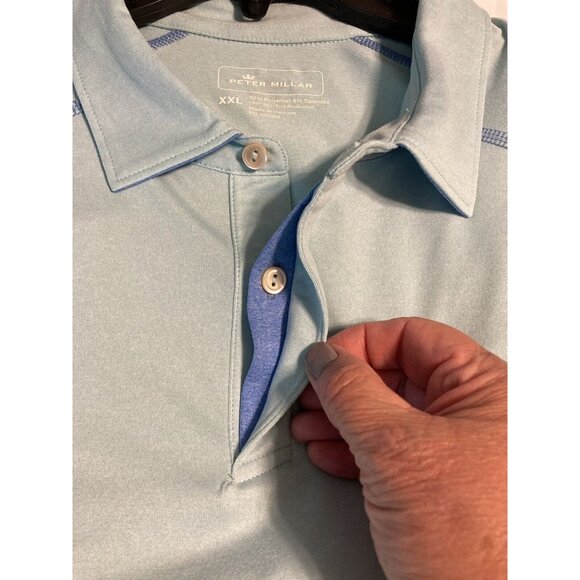Peter Millar Blue Polo Mens Shirt w/ Sun Protection Golf Short Sleeve XXL (VG) - Picture 8 of 9